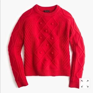 JCrew Cable Pom-Pom Christmas Sweater 100% Merino